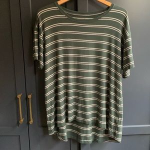 Soft and Sexy American Eagle Green, White & Pink Striped T-shirt. Size L.